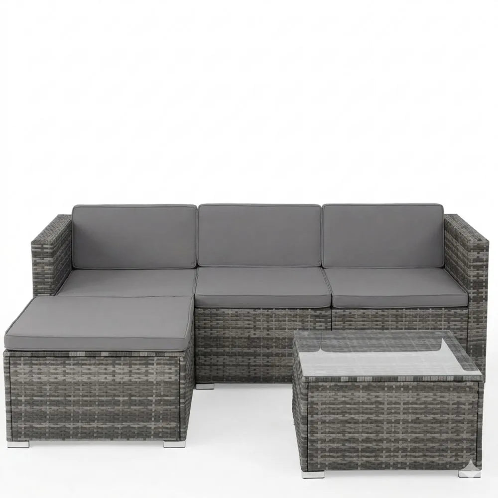 Outdoor Sitzgruppe aus Polyrattan, wetterfeste Gartenmöbel, kombinierbare Lounge für 3-4 Personen