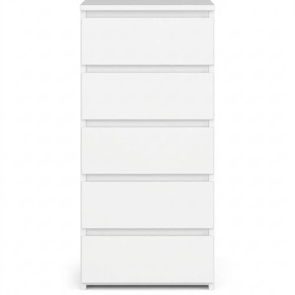 Hochschrank mit 5 Schubladen für Wohnräume, kompakt, Weiß