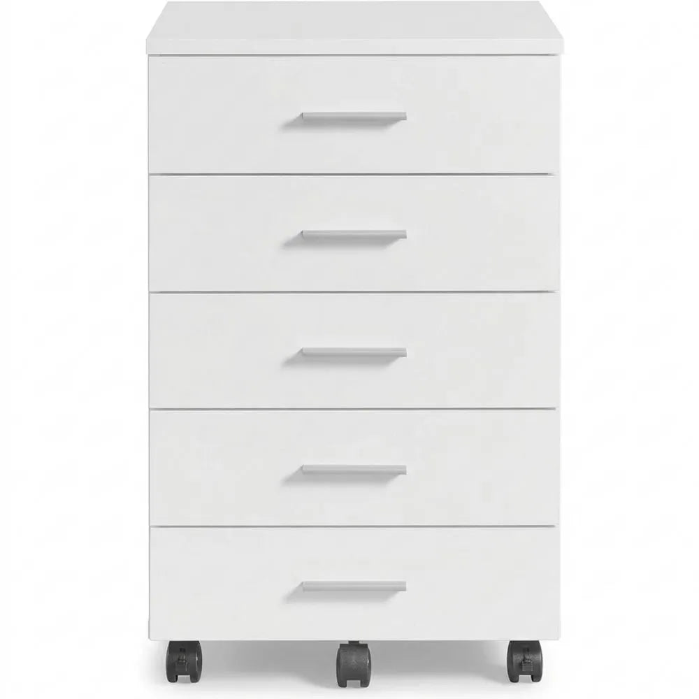 Rollcontainer mit 5 Schubladen und schraubenlosen Gleitschienen für Büro und Homeoffice