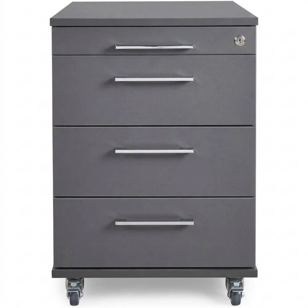 Rollcontainer 80 cm tief mit 3 Schubladen und Materialauszug, abschließbar