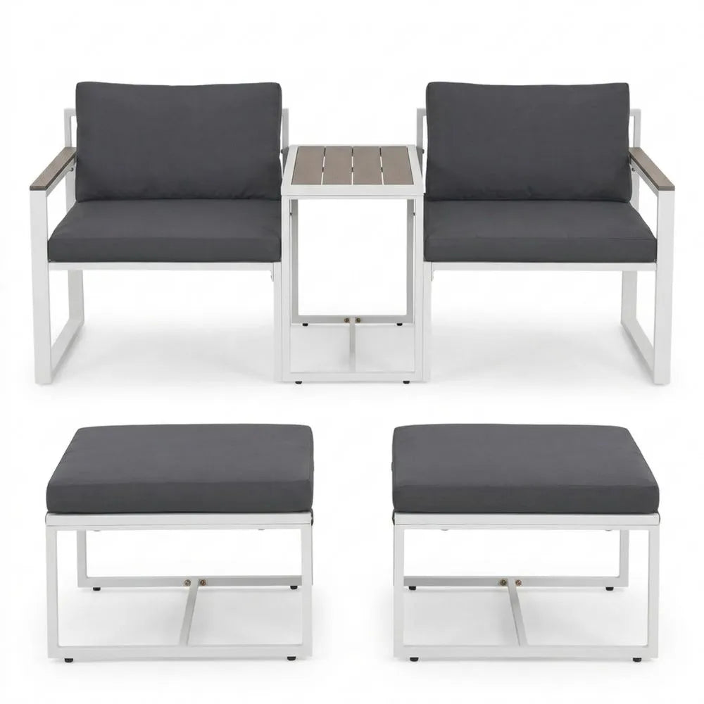 5-teiliges Gartenmöbel Set mit Tisch & Polsterung, Metall, für Balkon & Garten, Grau