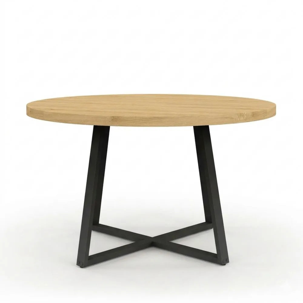 Runder erweiterbarer Esstisch für 4-8 Personen, Holz und Schwarz, 110-150 cm