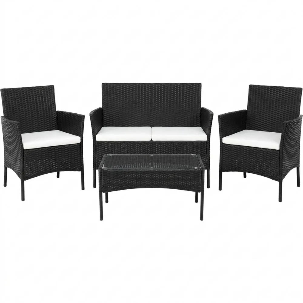 Wetterfeste Rattan Sitzgruppe für Garten und Balkon, 4 Personen