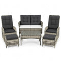 Verstellbares Rattan Outdoor Lounge-Set mit Polstern und Glastisch, wetterfest, für Terrasse