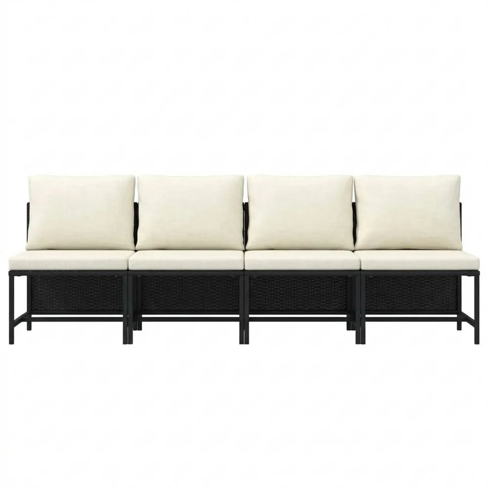 Garten Lounge Sitzgruppe mit Auflagen aus Poly Rattan in Schwarz