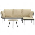 3-teilige Gartenmöbel-Sitzgruppe mit Kissen, L-förmiges Sofa aus Polyrattan für Terrasse