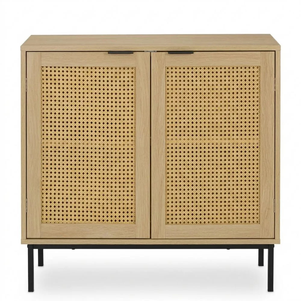 Sideboard mit Rattantüren, 2 Fächer, Metallbeine, Wohnzimmer oder Flur