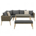 Outdoor Lounge mit Ecksofa und Tisch, Gartenmöbel Set für Terrasse und Balkon, Sofa Garnitur mit dicken Polstern und Zierkissen